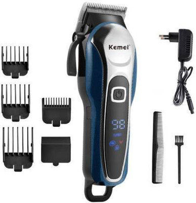 Kemei KM-1995 Rechargeable With LCD Display Runtime: 60 min Trimmer for Men (Multicolor) Runtime: 120 min Trimmer for Men & Women Trimmer 120 min  Runtime 4 Length Settings(Blue)