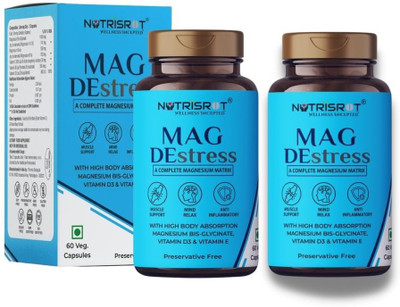 Nutrisrot MAG DEstress 324 mg Magnesium Supplement for Mind Relax & Muscle Pain Support(2 x 60 No)