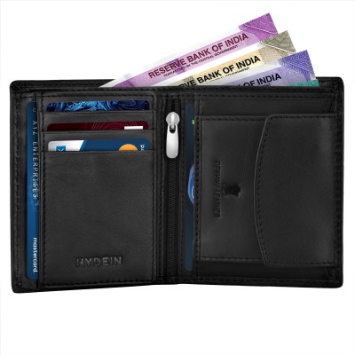 HYDEIN Men Casual, Trendy, Formal Black Genuine Leather Wallet(10 Card Slots)