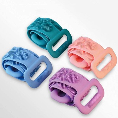 Misaki Silicone(PACK OF 4) Body Scrubber Belt, Double Side Shower Exfoliating Belt Removes Bath