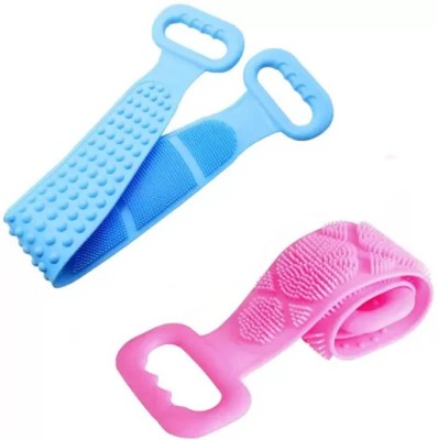 Misaki Silicone(PACK OF 2) Body Scrubber Belt, Double Side Shower Exfoliating Belt