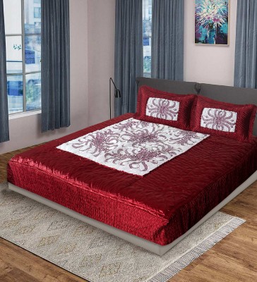 KEERRAZ 144 TC Satin Double Abstract Flat Bedsheet(Pack of 1, Maroon)