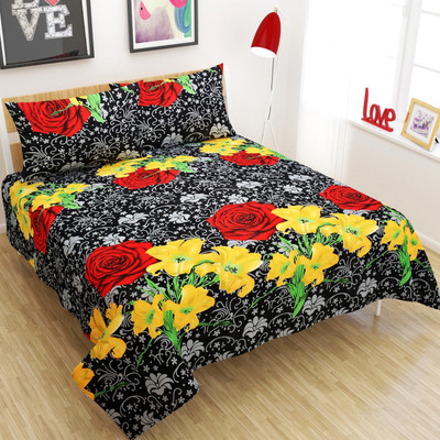 Flipkart SmartBuy 140 TC Microfiber Double Floral Flat Bedsheet(Pack of 1, Black)