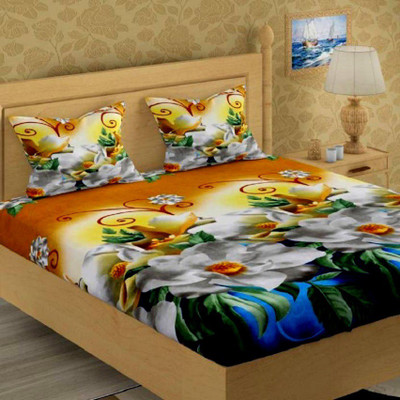 Flipkart SmartBuy 140 TC Microfiber Double Printed Flat Bedsheet(Pack of 1, Yellow)