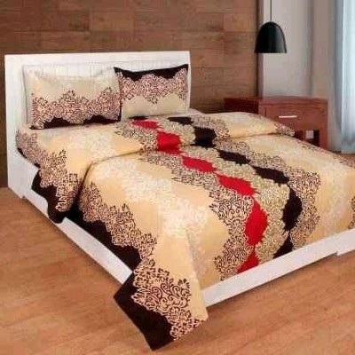 deersh collection 144 TC Polycotton Double Printed Flat Bedsheet(Pack of 1, Brown)