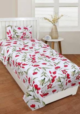 ganpati traders 150 TC Microfiber Single Floral Flat Bedsheet(Pack of 1, White)