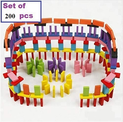 ATYANTAH Dominoes Blocks 200 Pieces Wooden Domino Game Set for Kids- Multi Color (Pack of 1)(Multicolor)