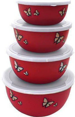 MFD Stainless Steel Serving Bowl oven bowl(Pack of 4, Red)