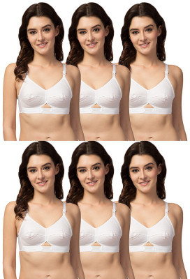 poksi Women's Cotton Non Padded Non-Wired Regular White Bra (Pack of 6) Women Full Coverage Non Padded Bra(White)