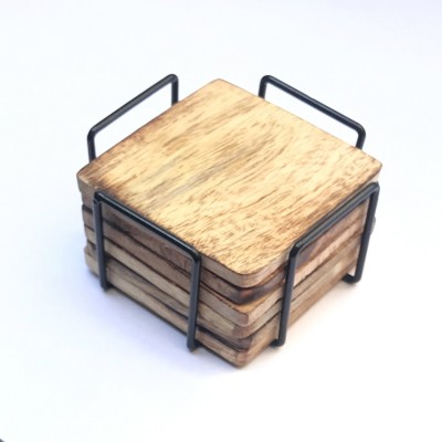 HiraWoodArt Square Reversible Wood Coaster(Pack of 6)