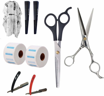 Doberyl hair cutting scissors +Double Thinning Scissor Hair Cutting Sheet Apron Scissors(Set of 9, Multicolor)