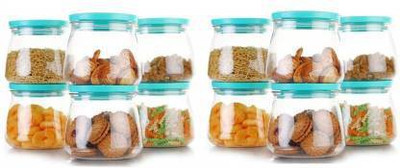meelana Plastic Cookie Jar  - 900 ml(Pack of 12, Green, Clear)