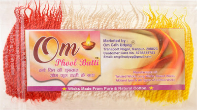 Om Phool Batti Lambi Diya akhand Jyot Batti Premium White, Yellow, Red Color in Box Packing (Pack of 8) Cotton Wick