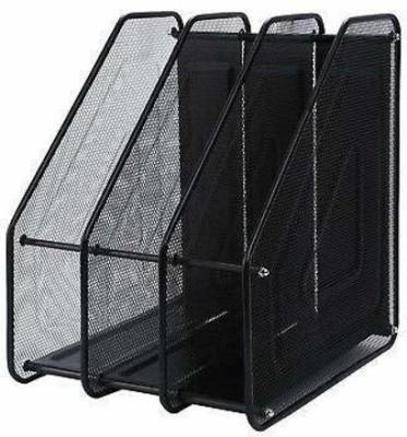 RAIYARAJ 3 Compartments Metal Mesh Magazine Document Holder File Rack(Black)