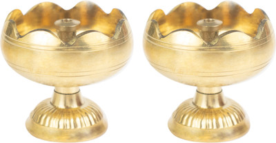 Spillbox Traditional Handcrafted Brass Diya Oil Lamp for Home Temple Puja Articles Decor Gifts Brass (Pack of 2) Table Diya(Height: 2 inch)