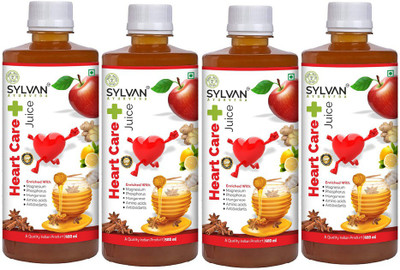 SYLVAN AYURVEDA Sylvan Heart Care, Juice I JUMBO PACK OF 4 -Helps in Heart Blockage Removal - No Blockage I Apple Cider, Ginger, Desi Garlic, Lemon, Cinnamon and C4 Honey Enriched(4 x 0.5 L)