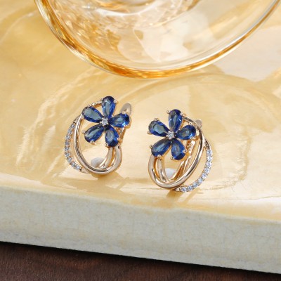 Shining Diva 18k Rose Gold Plated Latest Fancy Stylish Blue Zircon Copper Earrings Crystal Copper Clip-on Earring