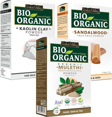 Indus Valley Bio Organic Kaolin Clay, Sandalwood & Mulethi Powder Combo-Set of 3(400 g)