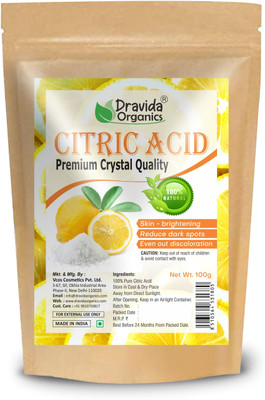 Dravida Organics Citric Acid Powder For Skin Lightening, Hydration, Whitening(100 g)