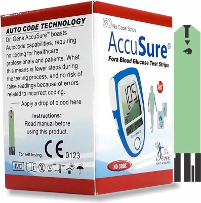 AccuSure Blue Glucometer Test Strips ,Pack of 1 | 50 Glucometer Strips 50 Glucometer Strips