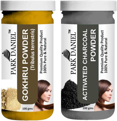 PARK DANIEL Pure & Natural Gokhru Powder & Activated Charcoal Powder Combo Pack of 2 Bottles of 100 gm (200 gm )(200 ml)