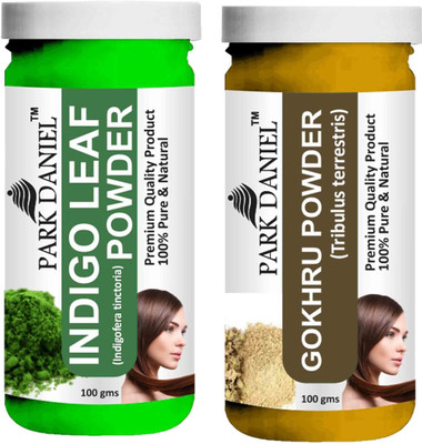 PARK DANIEL Pure & Natural Indigo Leaf Powder & Gokhru Powder Combo Pack of 2 Bottles of 100 gm (200 gm )(200 ml)