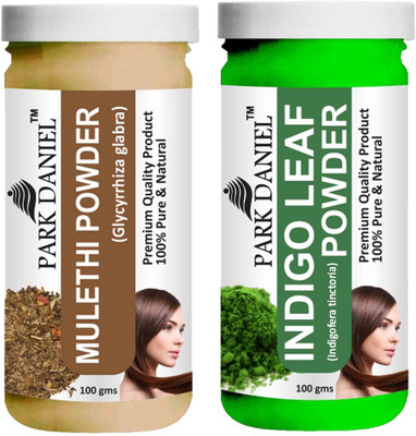 PARK DANIEL Pure & Natural Mulethi Powder & Indigo Leaf Powder Combo Pack of 2 Bottles of 100 gm (200 gm )(200 ml)