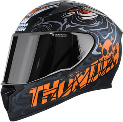 STUDDS THUNDER D9 DECOR WITH MIRROR VISOR Motorsports Helmet(D9 MATT BLACK N10 ORANGE)