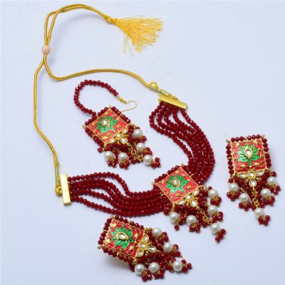 Shree krishna textile Brass, Metal, Stone, Crystal, Alloy Brass Maroon Jewellery Set(Pack of 1)