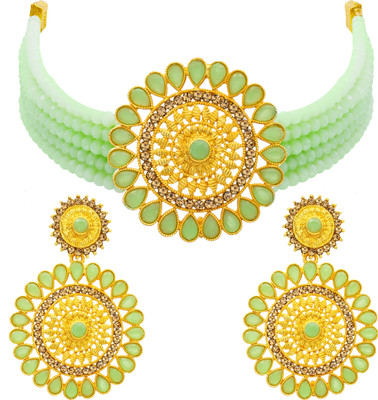 Rhymee Alloy Gold-plated Green Jewellery Set(Pack of 1)