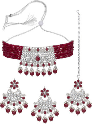 Sukkhi Alloy Rhodium Maroon Jewellery Set(Pack of 1)