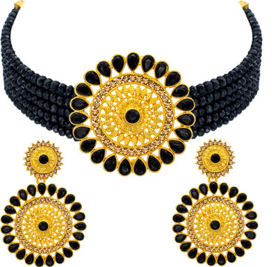 R A Enterprises Alloy Gold-plated Black Jewellery Set(Pack of 1)