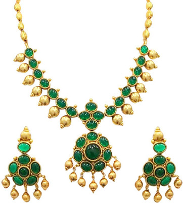 Aadesh Creation Copper Gold-plated Green Jewellery Set(Pack of 1)