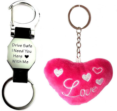 ShopTop Leather Drive safe with me and soft heart safe keyring Key Chain