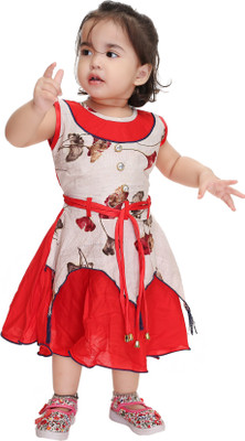 Smuktar garments Girls Calf Length Casual Dress(Red, Sleeveless)