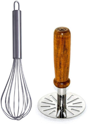 PuthaK Steel Whisk/Egg Beater and Potato Masher/Smasher Kitchen Tool Set(Masher, Whisk)