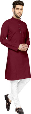 FABWAX Men Solid Straight Kurta(Maroon)