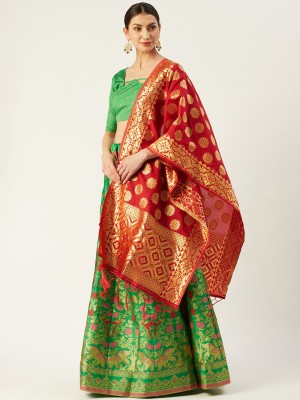 Vozica Self Design Semi Stitched Lehenga Choli(Green, Red)