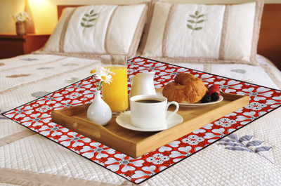 LITHARA Square Pack of 1 Table Placemat(Red, White, PVC)