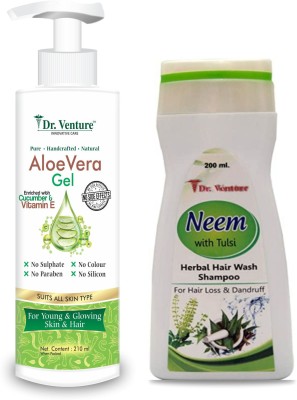Dr Venture Neem With Tulsi & Amla Shampoo Herbal Hair Wash Shampoo For Hair Loss And Dandruff 200 ml + Aloe Vera Gel For Skin And Hair 210 ml(2 Items in the set)