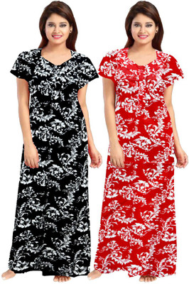MUDRIKA Women Nighty(Black, Red)