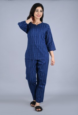 Bachuu Women Printed Blue Top & Pyjama Set