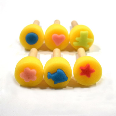 Levin 6 Pcs Round Stencil Sponge disign Yellow Dabber Wooden Handle Foam Brush Furniture Art Crafts Painting Tool Supplies Painting Stippler Set DIY Painting Tools Painting Sponge Brush(Pack of 6)