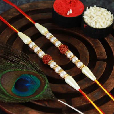 PDR Poonam Designer Rakhi Designer MONU-S2-1134 Mauli Thread Rakhi  Set(2 Rakhi Roli Chawal)