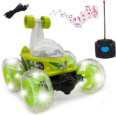NAVRANGI Remote Control Rechargable Acrobatic 360 Degree Twisting Stunt Car(Green)