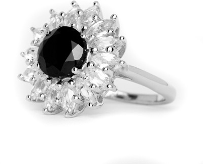 HIFLYERJEWELS Delicate Beauty Ring Black Spinel Ring White topaz Ring 925 Silver Ring Brilliant Cut Floral Ring Exquisite Ring Gift For Her Daisy Jewelry Daisy Ring Flower Ring Sterling Silver Spinel, Topaz Ring