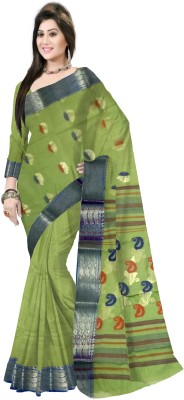 Pradip Fabrics Woven Handloom Cotton Silk Saree(Light Green)