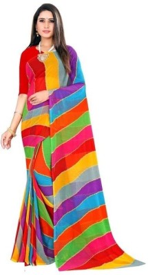 Jumki Fashion Striped Leheria Georgette Saree(Multicolor)