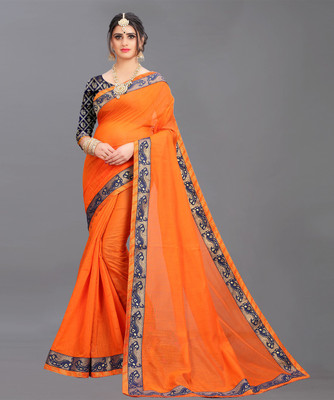 FASHION YOU Applique Bollywood Cotton Silk Saree(Orange)