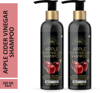 Desi Crew Premium Apple Cider Vinegar Shampoo For Dry , Frizzy Hair & Helps Remove Builups & Shine Smoothness 200 ml Pack of 2 Bottle 400(400 ml)